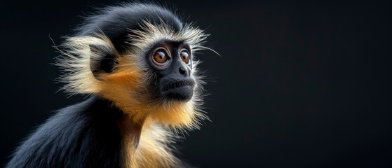 Obraz premium A monkey turns away, its silhouette stark against the darkness, a silent observer of the night