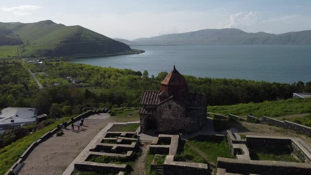  Flight of the Sevanovank monastery on a peninsula on Lake Sevan in Armenia. 