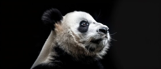panda stands against the black canvas, its gaze away, symbolizing the enigmatic essence of the night