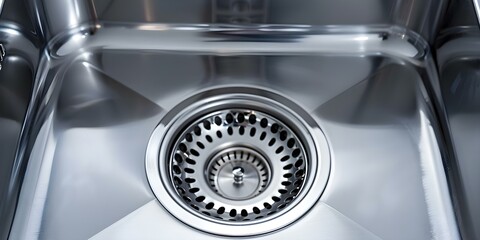Elegant Stainless Steel Drain in Kitchen Sink. Concept Home Improvement, Kitchen Upgrades, Stainless Steel Drains, Elegant Design, Efficient Drainage,