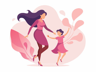 Fototapeta premium Woman and Child Dancing Together - Abstract Soft Hue Background Vector Art