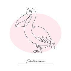 exotic bird pelican, contour linear drawing