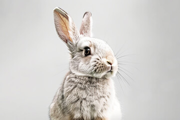 Close-up of a grey rabbit with big ears.