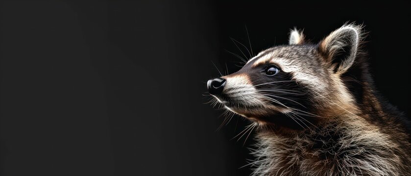 raccoon stands against the black canvas, its gaze away, symbolizing the enigmatic nature of the night