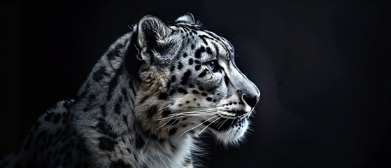 Obraz premium snow leopard's presence is highlighted against the black background, its beauty and grace mesmerizing in the darkness