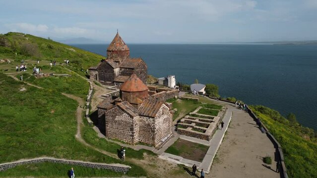  Flight of the Sevanovank monastery on a peninsula on Lake Sevan in Armenia. 