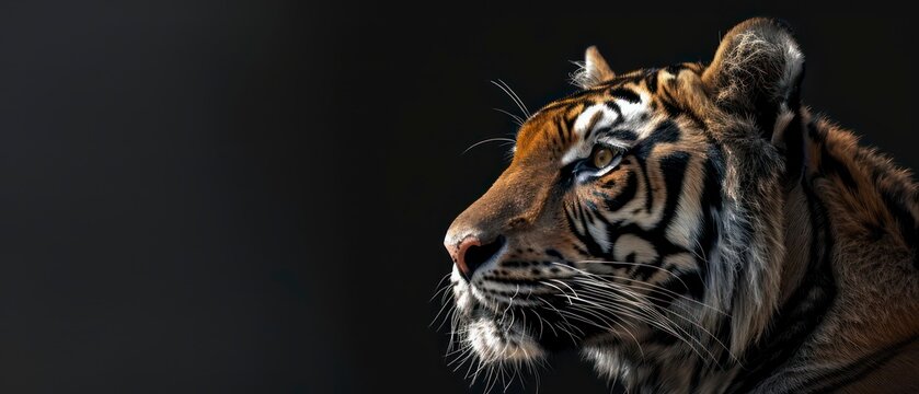 tiger's form stands out against the black backdrop, its majestic presence commanding attention