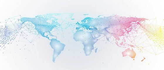 Obraz premium beautifully illustrated world map, connecting continents in a watercolor network on a white background