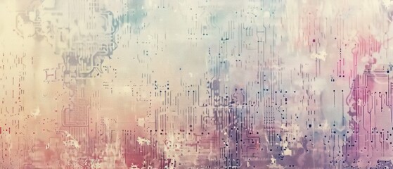 Obraz premium conceptual background featuring printed circuits and pastel painted textures, symbolizing a fusion of technology and art