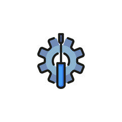 Gear and screwdriver line icon. Tool, garage, mechanic. Engineering concept. Vector illustration can be used for topics like maintenance, repair, service