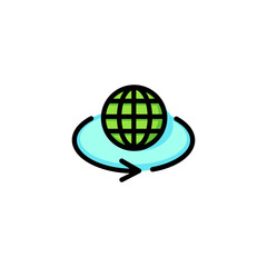 Globe and rotation symbol line icon. Arrow, angle, earth. Virtual reality concept. Can be used for topics like panoramic view, vr technology, social network