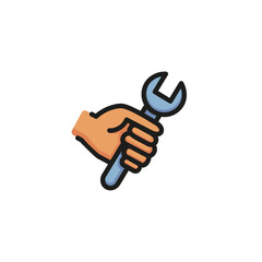 Hand with wrench line icon. Spanner, employee, tool. Maintenance concept. Vector illustration can be used for topics like service, mechanic, industry