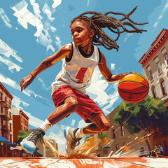 A young boy in a basketball jersey with the number 4 on it is running and jumping to catch a basketball