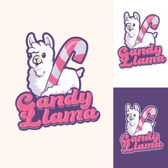 Vector animal Llama alpaca wool cute funny childish cartoon mascot illustration for sweet candy store logo design inspiration