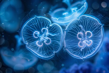 Obraz premium Enchanting bioluminescent sea cave with glowing jellyfish for captivating fantasy book covers