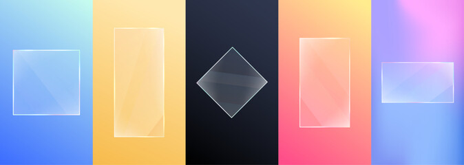 Vector illustration. Glass transparent glossy effect. Colorful gradient background. Vibrant wallpaper set. Element for design flyer, coupon, voucher, leaflet, social network stories, phone wallpapers