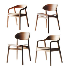 Set of a modern wooden chair with clean lines and minimalist design. Emphasize sleek curves isolated