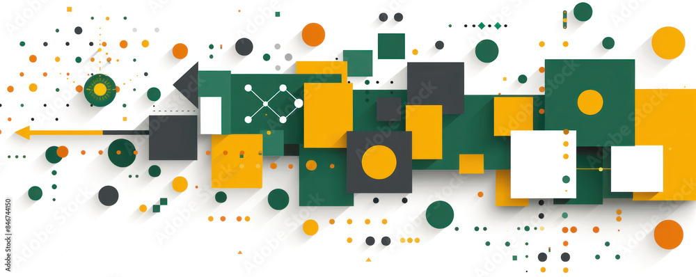 Poster a colorful and abstract design with squares and circles. the design is made up of various shapes and