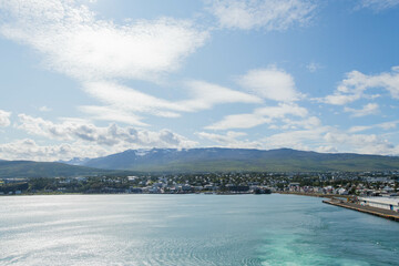 The view on the city of Akureyri from a cruise ship