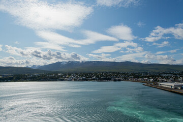 The view on the city of Akureyri from a cruise ship