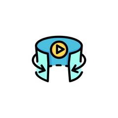 Panoramic video line icon. Panorama, arrow, play, vr. Virtual reality concept. Can be used for topics like filmmaking, digital devices, virtual tour