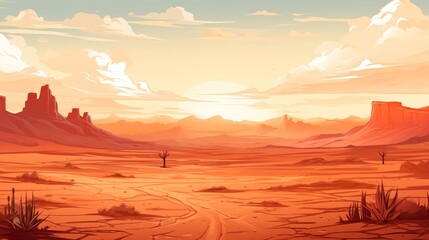 Naklejka premium Breathtaking Sunset Over an Expansive Desert Landscape