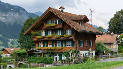 traditional  house in countryside rural in Switzerland  or Austria 