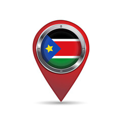 3D pin icon with South Sudan flag inside vector image 