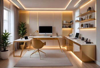 Fototapeta premium minimalist interior design style futuristic home office sleek furniture state of the art technology