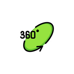 Rotation arrow line icon. Three hundred, sixty, degree. Virtual reality concept. Can be used for topics like vr devices, photo camera capabilities, panoramic view
