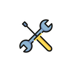 Screwdriver and wrench line icon. Tool, garage, workshop. Engineering concept. Vector illustration can be used for topics like technical support, maintenance, renovation