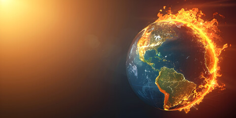 Earth globe heating in a micro wave, concept of global warming and climate change, copy space. 
