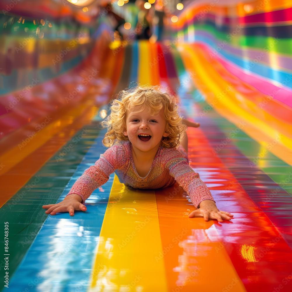 Wall mural children_sliding_on_rainbows