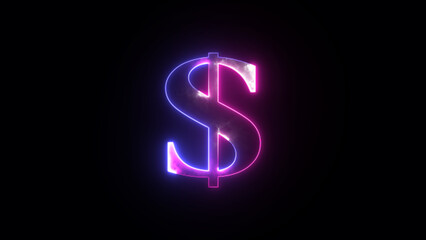 Glowing dollar symbol icon. Doller sign glowing neon on isolated black background
