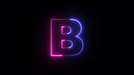 Neon letter B. Two-color looping trendy glowing neon alphabet letter B. Educational concept with neon letter