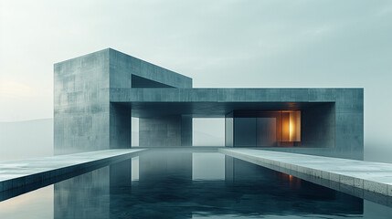 Obraz premium Striking Desktop Wallpaper Featuring Minimalistic Abstract Architecture Concept with Clean Lines and Simple Geometric Shapes in a Monochromatic Color Palette