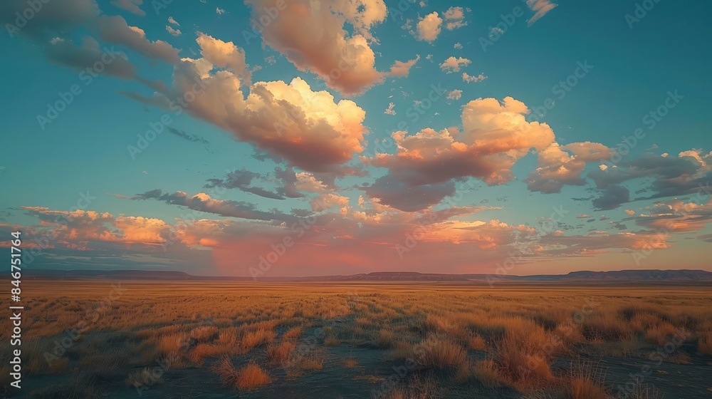 Poster a large field with a beautiful sky and clouds