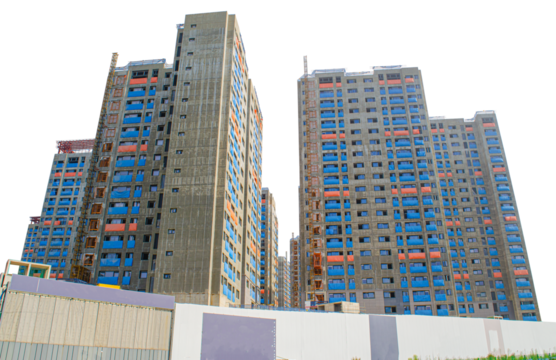 Tall buildings under construction isolated on transparent background
