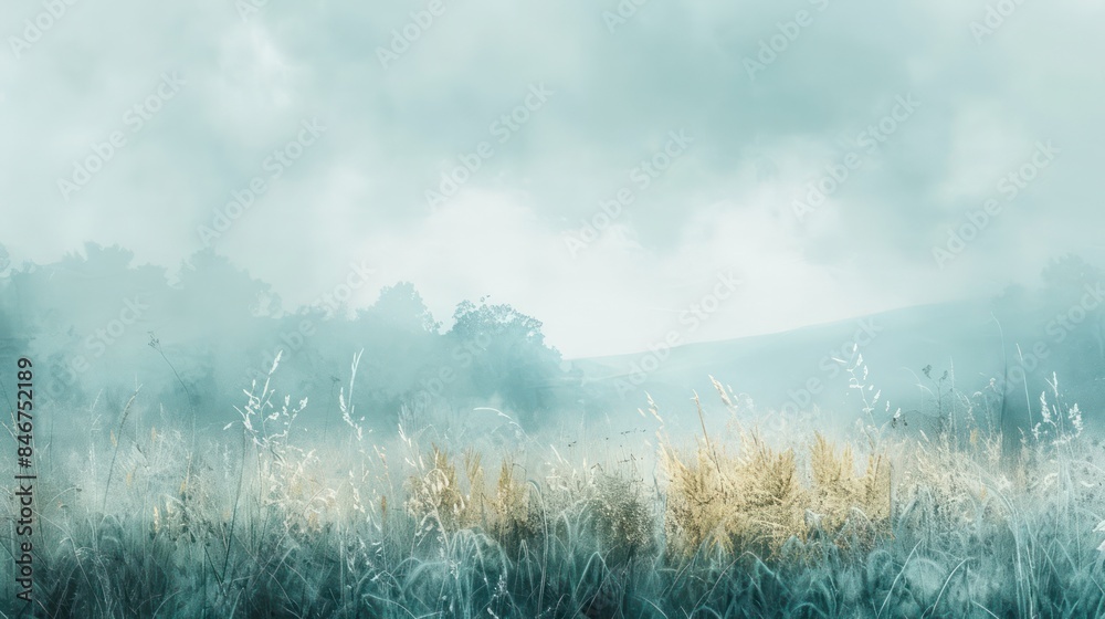 Poster A field of grass with a cloudy sky in the background