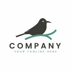 Vector design of a black bird sitting on a branch: company logo template illustration.