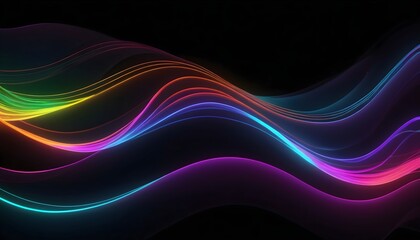 Abstract dark backdrop with glowing colorful lines, smooth digital dynamic waves, ideal for innovative concepts or web, technology, and futuristic designs.