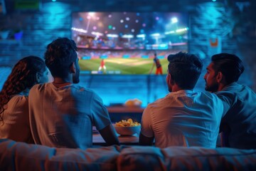 Fototapeta premium Sport fans cheer a soccer tournament at home