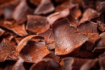 A close up of a pile of chocolate wrappers