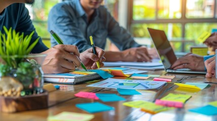 The brainstorming session at desk