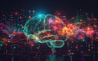 Obraz premium A brain with many lights surrounding it.