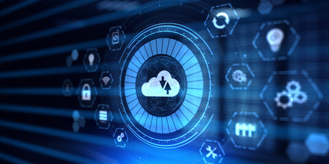 Cloud technology data storage concept on virtual screen.
