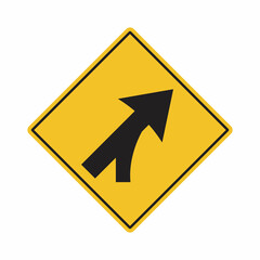 Entering roadway merge sign flat vector icon