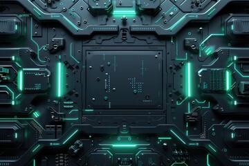 Fototapeta premium A futuristic space station with green walls and lights