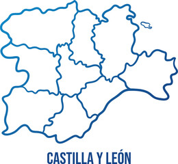 Castilla and León, Spain simple map with regions borders.