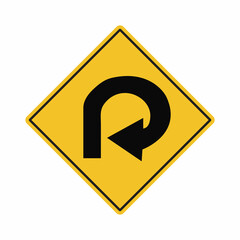 270 degree loop road sign flat icon illustration